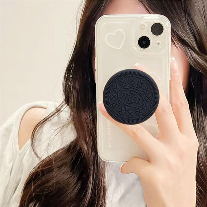 Cute Black Cookie Collapsible Phone Grip - Kawaii Phone Stand Holder for Women, Large Phone Grip Compatible with Kindle Paperwhite, iPad, iPhone,Phone Charm, Phone Accessories, Phone Snap Grip