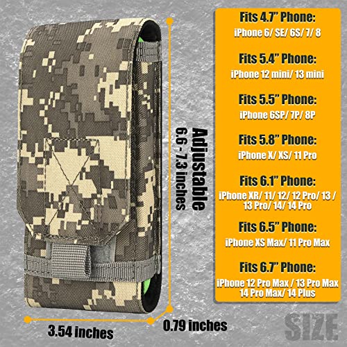 Tactical Molle Phone Holster Pouch, Universal Belt Waist Bag for iPhone 17 Pro Max/17 Pro/17/16 Pro Max/15 Pro Max/14 Pro Max/13/12, Samsung S25 Ultra/S24/S23, Size L - color: Gray Camo(1 Pack)