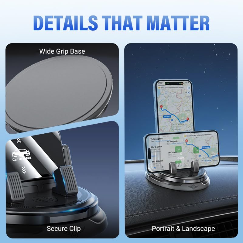 YAUNJI Car Phone Holder 360 Degree Rotation, 2026 New Adjustable Dashboard Phone Holder for Car, Portable Universal Car Phone Mount Suitable for Car Navigation in Car Dashboard (1) - color: 1