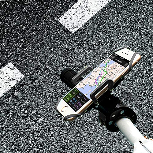 Bike Mount, Bike Phone Mount Motorcycle Baby Carriage Bicycle Mic Stand Cell Phone Holder Cradle with Rubber Strap 360 Degree Rotate for iPhone X 7 6s Plus 5s 5SE Sony Samsung (Black) - color: Black