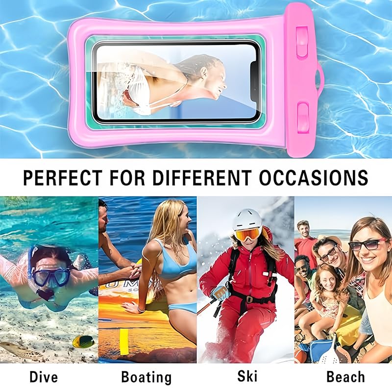 IPX8 Waterproof Phone case, Floating Waterproof Phone Pouch with Adjustable Lanyard & Airbag Heavy-Duty Protection, 7.2" Clear Cellphone Dry Bags for Vacation Beach Pool Cruise Travel Essentials-Pink - color: Pink