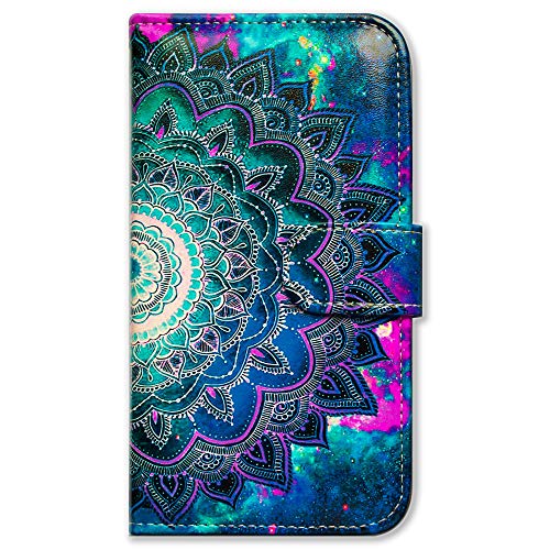 Bcov Case for iPhone 14 Pro, Mandala Flower Space Leather Flip Phone Case Wallet Cover with Card Slot Holder Kickstand for iPhone 14 Pro - color: Mandala Flower Space