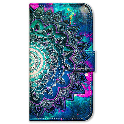 Bcov Case for iPhone 14 Pro, Mandala Flower Space Leather Flip Phone Case Wallet Cover with Card Slot Holder Kickstand for iPhone 14 Pro - color: Mandala Flower Space