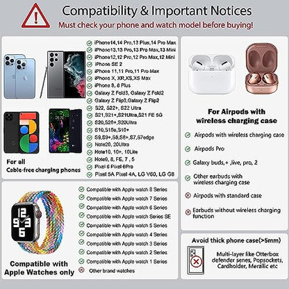 Wireless Charging Station, YiJYi 3 in 1 Watch Charger Stand with Digital Clock Suitable for iWatch SE/6/5/4/3/2/1,AirPods Pro, for iPhone 16/15/14/13/12/11 Pro Max/XS/XR/X/8/Samsung S23/S22/S21 - size: for Apple