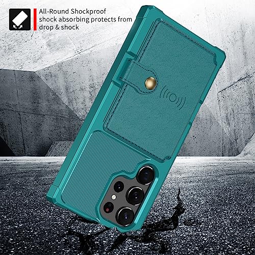 for Samsung Galaxy S22 Ultra Case with Card Holder, Compatible with Magnetic Car Mount, Heavy Duty Shockproof Rugged Soft TPU Back Leather Flip Wallet Cover 6.8 inch, Green - color: Green, size: Samsung Galaxy S22 Ultra