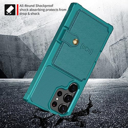 for Samsung Galaxy S22 Ultra Case with Card Holder, Compatible with Magnetic Car Mount, Heavy Duty Shockproof Rugged Soft TPU Back Leather Flip Wallet Cover 6.8 inch, Green - color: Green, size: Samsung Galaxy S22 Ultra