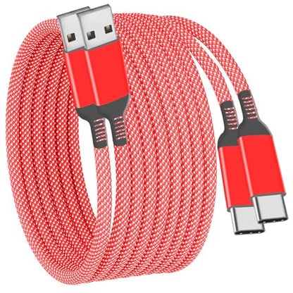 USB C Cable 15FT 2Pack, Extra Long USB-A to USB-C Cable Braided Red - color: Red, size: 15FT