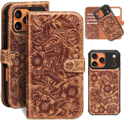 Leather Case Compatible With iPhone 17 Pro Max Wallet 6.9" | Genuine Leather 2-in-1 Magnetic Detachable Shockproof,Flip Folio Cover with Card Slot,Wireless Charging RFID Blocking brown - color: Dark brown, size: 17 Pro Max