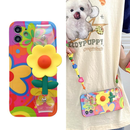 Lanyard Case Compatible with iPhone 17 Pro Case,Crossbody case with Strap and Wrist Band,Unique Cute Kawaii Colorful Painting Flowers Design for Girls and Women - color: for iPhone 17 Pro