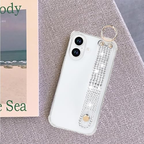 Omio Compatible with iPhone 17 Case Clear Luxury Glitter Sparkle Rhinestone Diamond Stand Holder Case Soft TPU Silicone Slim Cover with Wrist Strap Grip Holder Kickstand for Women Girls Clear - size: iPhone 17