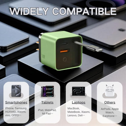 3 in 1 GaN Charger, Scalable 80w Max Fast Charger Module,Retractable Phone Charger Wall Plug,All in One c harger Retractable Cable 17/16/15,Galaxy S25 (Green)