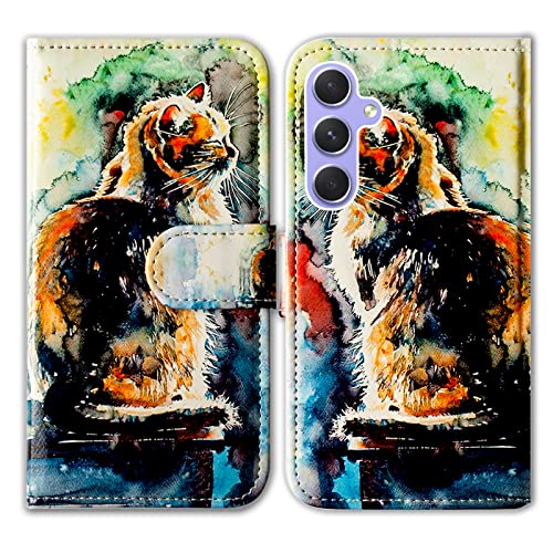 Bcov Case for Galaxy A54, Cute Cat Painting Leather Flip Phone Case Wallet Cover with Card Slot Holder Kickstand for Samsung Galaxy A54 5G - color: Cute Cat Painting