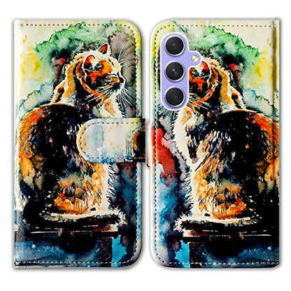 Bcov Case for Galaxy A54, Cute Cat Painting Leather Flip Phone Case Wallet Cover with Card Slot Holder Kickstand for Samsung Galaxy A54 5G - color: Cute Cat Painting