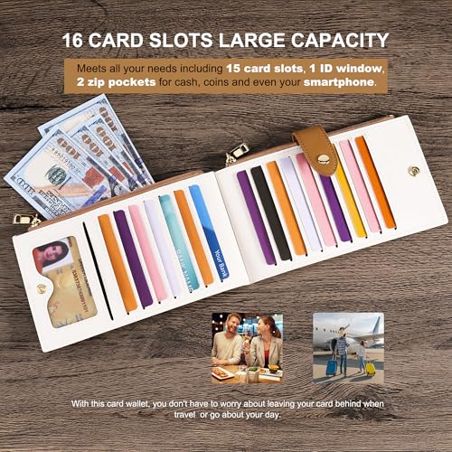 Travelambo RFID Wallet Women Bifold Multi Card Wallet Case with Zipper Pocke Credit Card Holder for Women - color: Beige & Deep Brown