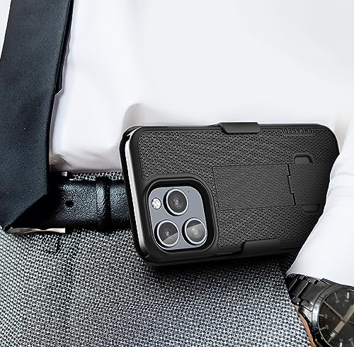 Encased DuraClip Designed for iPhone 15 Pro Max Case with Belt Clip Phone Holster and Kickstand (Matte Black) - size: iPhone 15 Pro Max