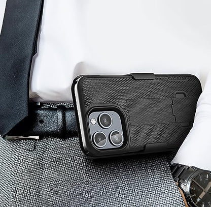 Encased DuraClip Designed for iPhone 15 Pro Max Case with Belt Clip Phone Holster and Kickstand (Matte Black) - size: iPhone 15 Pro Max