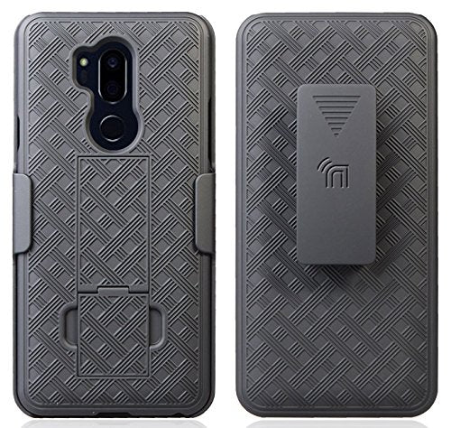 Nakedcellphone Holster Combo for LG G7 ThinQ Phone Case & Belt Clip - Black | Hard Shell and Rotating Holder, Kickstand, Satisfying Texture, Slim, Matte, Also Fits LG G7 Plus / G710