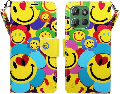 Zase for Motorola Moto G 5G (2025/2026) & Moto G Play (2026) Wallet Phone Case Protective Cover [RFID Blocking] PU Leather Purse Magnetic Closure w/Kickstand Card Slot Wrist Strap (Smiley Face) - color: Smiley Face
