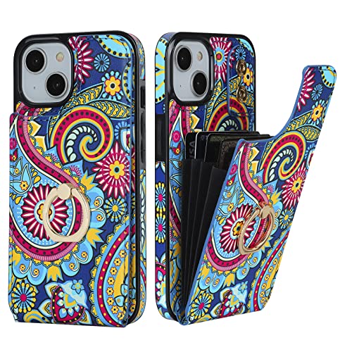 HAOPINSH for iPhone 13/ iPhone 14 Wallet Case with Card Holder, 360°Rotation Ring Kickstand, Paisley Pattern, RFID Blocking Leather for Girls Women, Double Buttons Flip Protective Cover 6.1" - color: Paisley