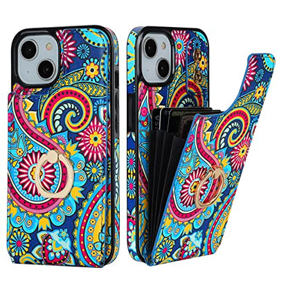 HAOPINSH for iPhone 13/ iPhone 14 Wallet Case with Card Holder, 360°Rotation Ring Kickstand, Paisley Pattern, RFID Blocking Leather for Girls Women, Double Buttons Flip Protective Cover 6.1" - color: Paisley