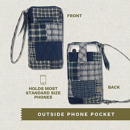 Bella Taylor Cell Phone Wristlet, Quilted Phone Wallet for Women | Lightweight, RFID blocking, phone pocket, built-in wallet, card organizer, coin pocket, secure zipper, quality construction - color: Columbus