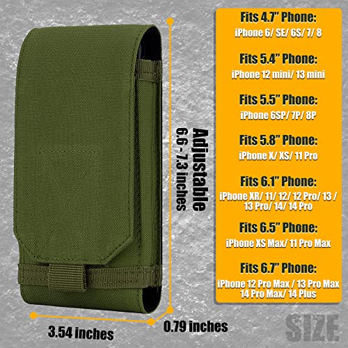 Tactical Molle Phone Holster Pouch, Universal Belt Waist Bag for iPhone 17 Pro Max/17 Pro/17/16 Pro Max/15 Pro Max/14 Pro Max/13/12, Samsung S25 Ultra/S24/S23, Size L - color: Green(2 Pack)