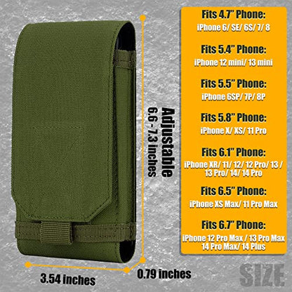 Tactical Molle Phone Holster Pouch, Universal Belt Waist Bag for iPhone 17 Pro Max/17 Pro/17/16 Pro Max/15 Pro Max/14 Pro Max/13/12, Samsung S25 Ultra/S24/S23, Size L - color: Green(2 Pack)