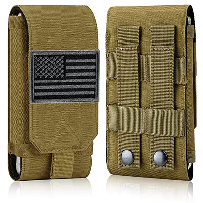 Tactical Molle Phone Case, Heavy Duty Loop Belt Holster Pouch with Flag Patch for iPhone 17 Pro Max/16 Pro Max/16 Plus/16 Pro/16/15 Pro Max/14 Pro Max/13 Pro Max, for Galaxy S24 Ultra - color: Khaki