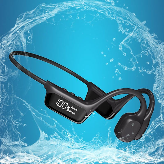 AYI True Bone Conduction Swimming Headphones with Bluetooth 5.4 & MP3 Player Mode 32GB Built-in Memory IPX8 Waterproof Screen Display Pain-Free Open-Ear Earphone for Sport and Work-Black - color: S10 SwimHeadphone Black