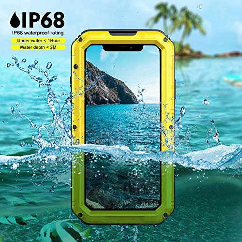 Beasyjoy Waterproof iPhone 11 Case - Metal Military Grade Defender with Built-in Screen Protector, Heavy Duty Rugged Shockproof Underwater Case (Yellow) - color: Yellow, size: iPhone 11