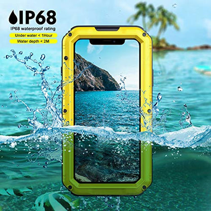 Beasyjoy Waterproof iPhone 11 Case - Metal Military Grade Defender with Built-in Screen Protector, Heavy Duty Rugged Shockproof Underwater Case (Yellow) - color: Yellow, size: iPhone 11
