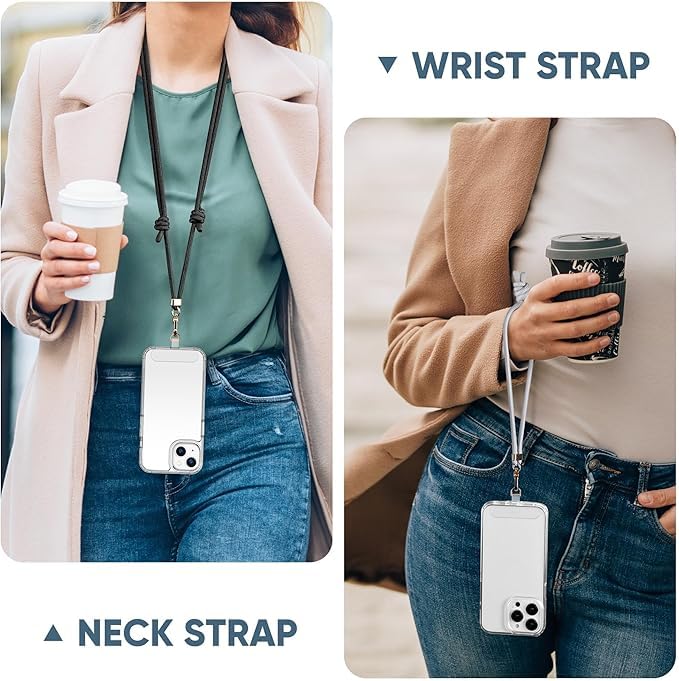 Anti-Theft Phone Lanyard Crossbody & Wrist Strap Keychain with 2 Phone Tabs - color: Grey