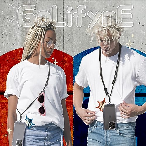 Phone Lanyard Crossbody, Anti Theft Phone Strap with 2 Tether Tabs - color: Black/Black