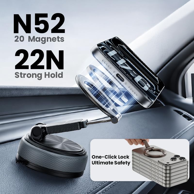 Magnetic Car Phone Mount 2-in-1 Detachable Ring Stand for Desk & Dashboard