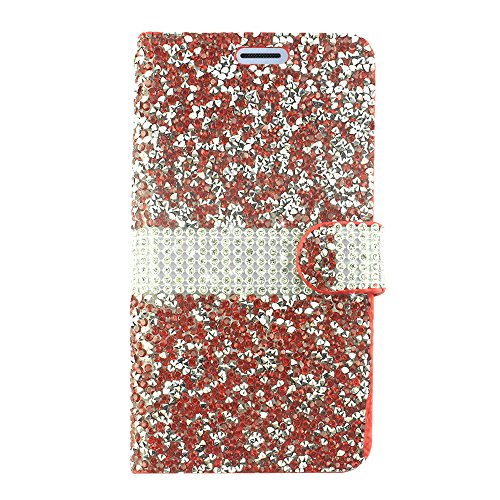 For Samsung Galaxy J7 (2018), J7 Refine, J7 Star, J7V 2nd Gen. SM-J737 - Crystal Diamond Flip Wallet Case + Tempered Glass Screen Protector - Red/Glitter - color: FDS99 Red/Glitter
