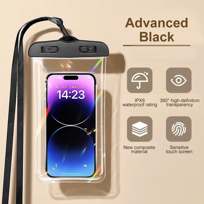 Waterproof Phone Pouch Case -Easy Lock & Heavy Duty IPX8 Water Proof Cell Phone Dry Bag for Beach, Protector for iPhone 17 16 15 14 13 12 11 Pro Max Plus Air, Galaxy S25 S24, 5-10in Black - color: Black