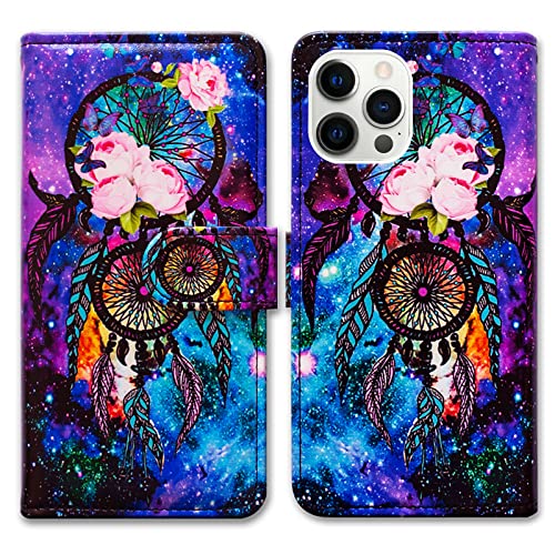 Bcov Case for iPhone 13 Pro, Dream Catcher Galaxy Sky Leather Flip Phone Case Wallet Cover with Card Slot Holder Kickstand for iPhone 13 Pro - color: Dream Catcher Galaxy Sky