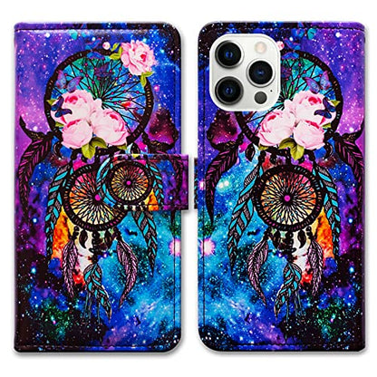 Bcov Case for iPhone 13 Pro, Dream Catcher Galaxy Sky Leather Flip Phone Case Wallet Cover with Card Slot Holder Kickstand for iPhone 13 Pro - color: Dream Catcher Galaxy Sky