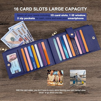 Travelambo RFID Wallet Women Large Size Bifold Multi Card Wallet Case with Zipper Pocke Credit Card Holder for Women - color: Blue Purplish