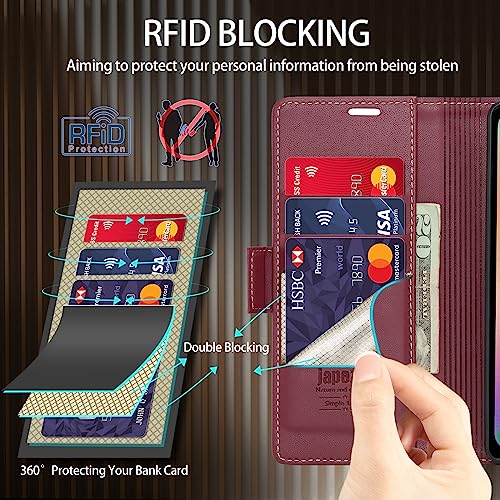 Samsung Galaxy S21 5G Wallet Case with Card Holder RFID Blocking Kickstand Magnetic,Leather Flip Case for Samsung Galaxy S21 5G 6.2 Inch (Fashion Wine Red) - color: Fashion Wine Red, size: S21 5G 6.2"