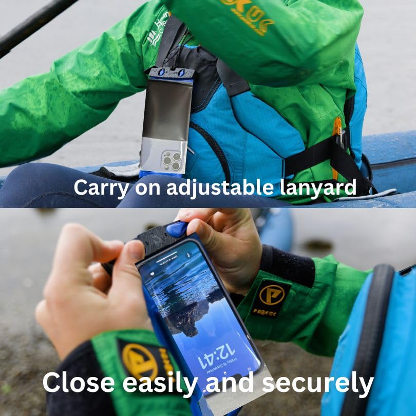 Aquapac Waterproof Phone Case, Medium, Black | iPhone and Android, Made in The UK, Hiking, Mountain Biking, Running Accessory, Floating, IPX8 certified to 30 ft deep. - color: Black, size: Medium