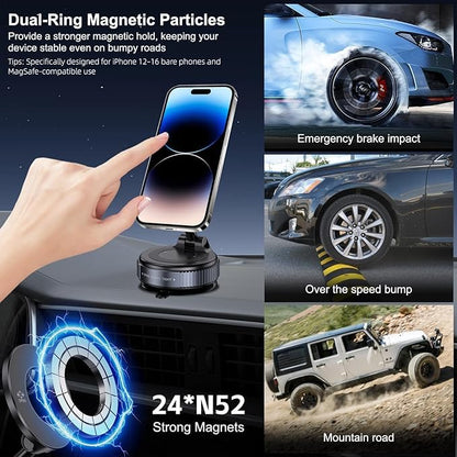 2026 Upgraded Magnetic Car Phone Mount — 70-Pound Ultra-Strong Vacuum Suction Cup, 360° Rotation, Suitable for Cars/Gyms/Mirrors/Smooth Surfaces, Compatible with iPhone, Android, and All Smartphones