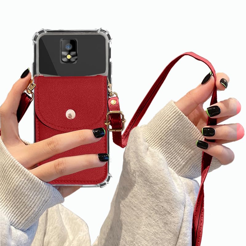 for HotPepper Tepin Case, Hot-Pepper Tepin Wallet Phone Case Back with Card Holder, Shockproof PU Leather Cover Crossbody Adjustable Lanyard Hands-Free | Stand with Magnetic Closure, Burgundy - color: Burgundy