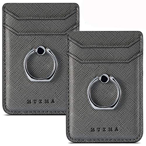 Card Holder for Phone Case 2Pc, RFID Leather Phone Wallet with Ring | Phone Wallet Stick On Back Of Phone Case.Credit Card/ID/Pocket Phone Card Holder for iPhone Andriod. Viewing Freely - color: Black