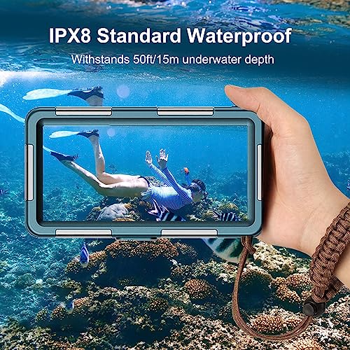 Professional Waterproof Diving Case for Snorkeling, 15M/50FT Underwater Photo & Video Protective Housing Lanyard for iPhone 17/16/15/14/13-11Pro Max/Samsung S25/S24/S23/S22/S21Ultra/Plus Teal-Blue