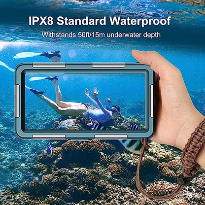Professional Waterproof Diving Case for Snorkeling, 15M/50FT Underwater Photo & Video Protective Housing Lanyard for iPhone 17/16/15/14/13-11Pro Max/Samsung S25/S24/S23/S22/S21Ultra/Plus Teal-Blue