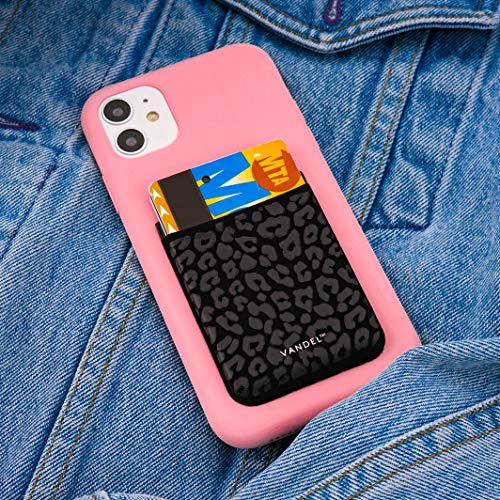 Vandel Stick-On Fabric Phone Wallet for Women, Cute Credit Card Holder | Stylish Credit Card Holder for Phone Case, Stick On Back of Phone Fabric Sleeve for iPhone Pocket - color: Black Leopard