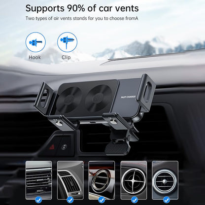 15W Dual Coil Fold Screen Car Wireless Charger for Samsung Galaxy Z Fold 7 6 5 4 S24 Flip Series iPhone 17 16 15 14 13 12 Pro Max Phone Holder Stand Mount (Standard(NO Sucker))