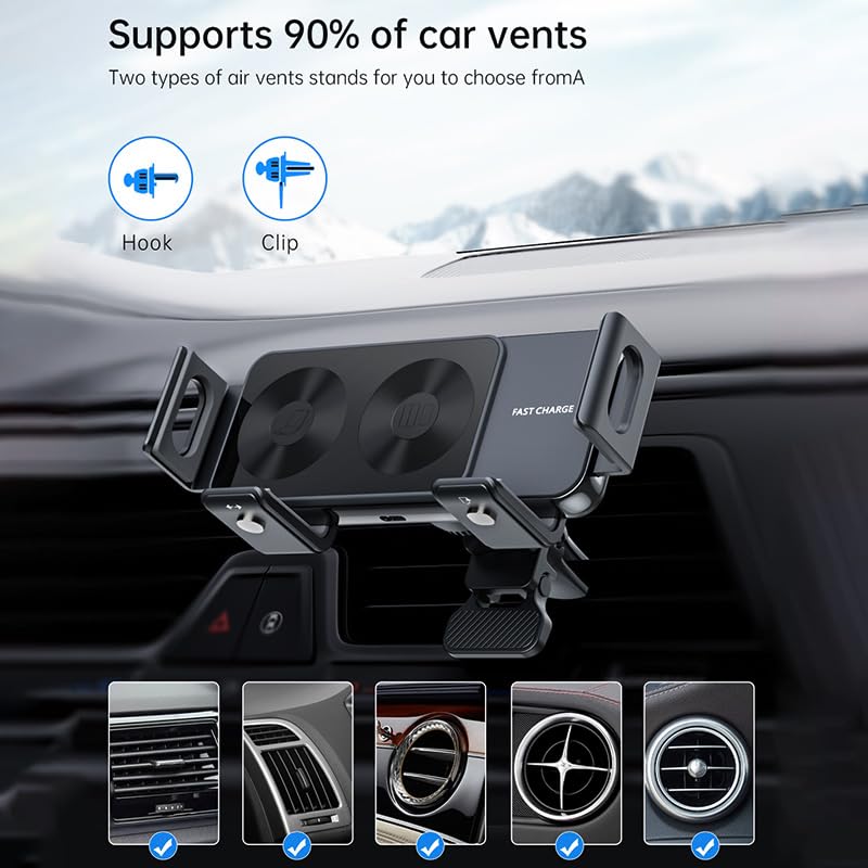 Dual Coil Fold Screen 15W Car Wireless Charger Phone Holder Stand Mount for iPhone 17 16 15 14 13 12 Pro Max Samsung Galaxy Z Fold 7 6 5 4 S24 (Standard(NO Sucker))