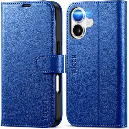 TUCCH Wallet Case for iPhone 17 (6.3") 2025, Flip Stand, Klein Blue | RFID Blocking, 4 Card Holders, Kickstand, PU Leather, Shockproof TPU Shell, Magnetic Closure, Protective Folio Cover - color: Textured Klein Blue